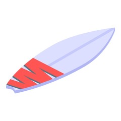 Red white surfboard icon. Isometric of red white surfboard vector icon for web design isolated on white background