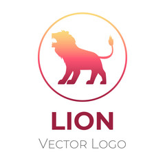 Lion logo vector design template. Logotype with growling king lion in circle and typography.