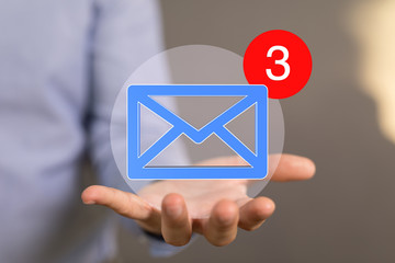 Hand with an email icon 3d