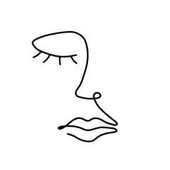 Abstract art woman face hand drawn with continuous line. Simple young girl portrait drawing. Contemporary vector character