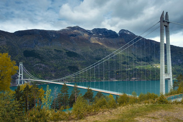 Hardanger bridge in Norway  spring evening