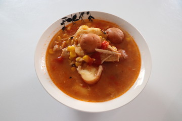 Meat soup with vegetables.