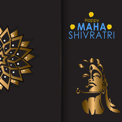 Greeting card for Shivratri, a Hindu festival celebrated of Shiva Lord. Golden Shiva on black background. Vector illustration.