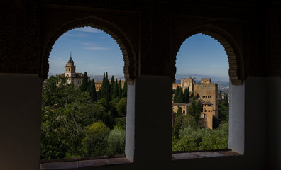 Granada, Spain, September 09th: view of the Alhambra from the Generalife windows