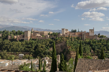 Fototapeta na wymiar Granada, Spain, September 09th: Panoramic view of the Alhambra from Albaicin lookout