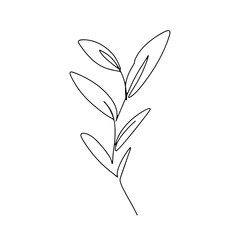 Abstract one continuous line art with botanical illustration with leaf, petal and grass. Simple digital illustration. Vector graphic design download