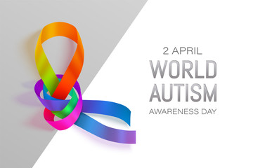 Autism awareness world day vector banner with photorealistic ribbon