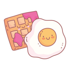 fried egg and waffle with jam menu restaurant cartoon food cute