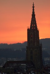 Gothic cathedral at sunset in Bern, Switzerland