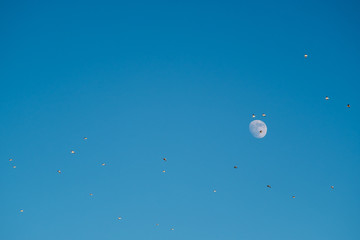 White moon against the blue sky. Full moon in the afternoon. Satellite of the planet earth. Blue skies on a frosty winter day.
