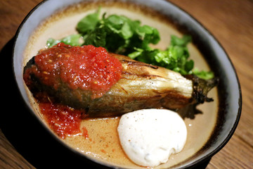 Delicious eggplant photo with sauce