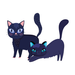 cartoon blacks cats stretching feline pets