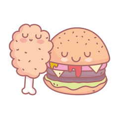 burger chicken leg character menu restaurant food cartoon