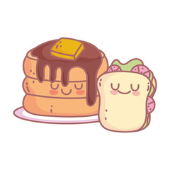 pancakes and sandwich character menu restaurant cartoon food cute