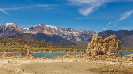 Mono Lake, rock formations and vegetation, California, USA.
