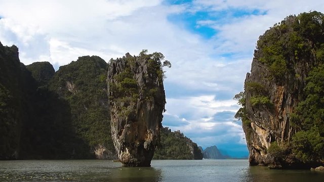 View on the iconic limestone landmark from the famous jams bond movie"A man with the golden gun" in  Khao Phing Kan, Phang Nga National Park, Thailand