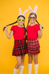 friendship concept. funny girls with eggs. family preparing for Easter. kids having fun. Sisters celebrate easter. best egg hunt. children at Easter egg hunt in bunny. happy easter