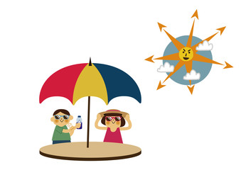  日焼け止めを塗る男の子と女の子。 夏のイラストレーション。