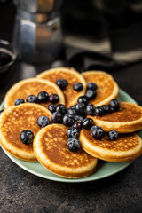Sweet homemade pancakes and blueberries
