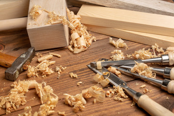 Carpenter cabinet maker hand tools on the workbench