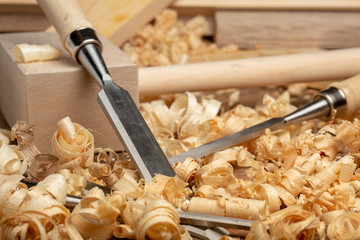 Carpenter cabinet maker hand tools on the workbench