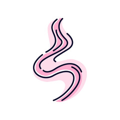 Odor pink RGB color icon. Good smell. Aroma swirl, nice perfume scent wave. Aromatic fragrance flowing spirals, wind. Smoke puff, steam curl, evaporation. Isolated vector illustration