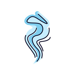 Wind blue RGB color icon. Cold fresh air swirl. Good smell, perfume scent. Aromatic fragrance flow. Smoke puff, steam curls, smog. Blowing wind spirals. Isolated vector illustration