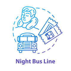 Night bus line concept icon. Rest on the way, budget tourism idea thin line illustration. Sleeping tourist, international autobus and travel tickets vector isolated outline RGB color drawing © bsd studio