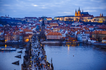 Fototapeta na wymiar Charles bridge in Prague at the evening