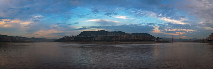 Panorama of Wuhan town at dusk
