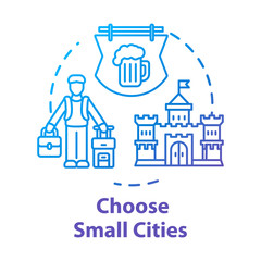 Choose small cities concept icon. Affordable travel, small towns visit idea thin line illustration. Indigenous culture experience, budget tourism. Vector isolated outline RGB color drawing
