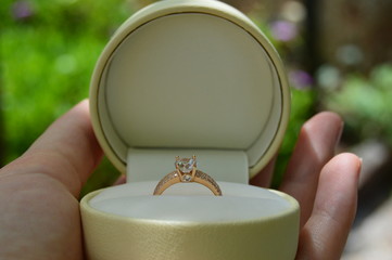 Holding a wedding ring in a box.
