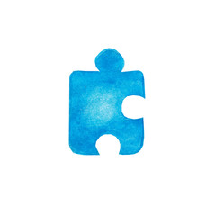 Blue puzzle element isolated on white background. Autism awareness day.