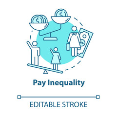 Pay inequality turquoise concept icon. Discrimination. Salary inequity. Workplace fairness. Gender pay gap idea thin line illustration. Vector isolated outline RGB color drawing. Editable stroke