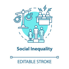 Social inequality turquoise concept icon. Unequal opportunities. Career barrier. Sexism. Human rights idea thin line illustration. Vector isolated outline RGB color drawing. Editable stroke