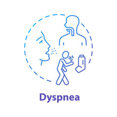 Dyspnea concept icon. Tension in chest. Shortness of breath. Asthma inhaler. Respiratory disease. Influenza symptom idea thin line illustration. Vector isolated outline RGB color drawing