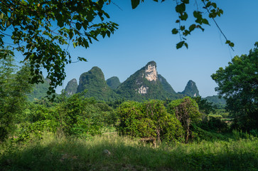 Green karst mountain landscape in Yangshuo