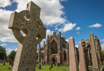 Celtic cross in the graveyard of Melrose.