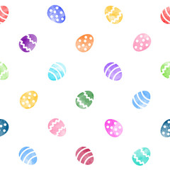 Colorful watercolor Easter, Paschal eggs seamless repeat vector pattern. Painted stylized egg shape, watercolour regular texture, holiday background. Rainbow bright colors colourful template.