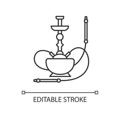 Hookah pixel perfect linear icon. Sheesha house. Hooka accessories shop. Nargile lounge. Thin line customizable illustration. Contour symbol. Vector isolated outline drawing. Editable stroke
