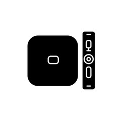 Digital media player black glyph icon. TV, stereo, home theater system. Entertainment product. Game console. Gadget for playing videos. Silhouette symbol on white space. Vector isolated illustration