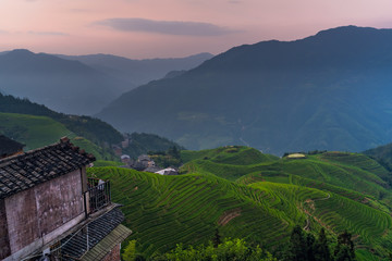 Sunset over Seven Stars Accompany the Moon Rice Terraces
