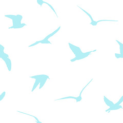 A seamless backdrop of flying seagulls. Vector illustration