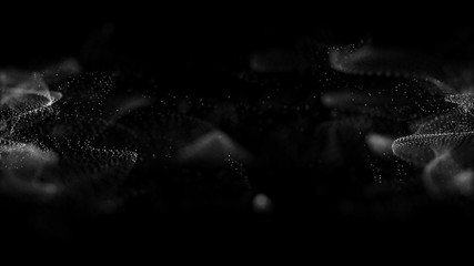 Wave of particles. Futuristic dark dots background with a dynamic wave. Big data. 3d rendering.