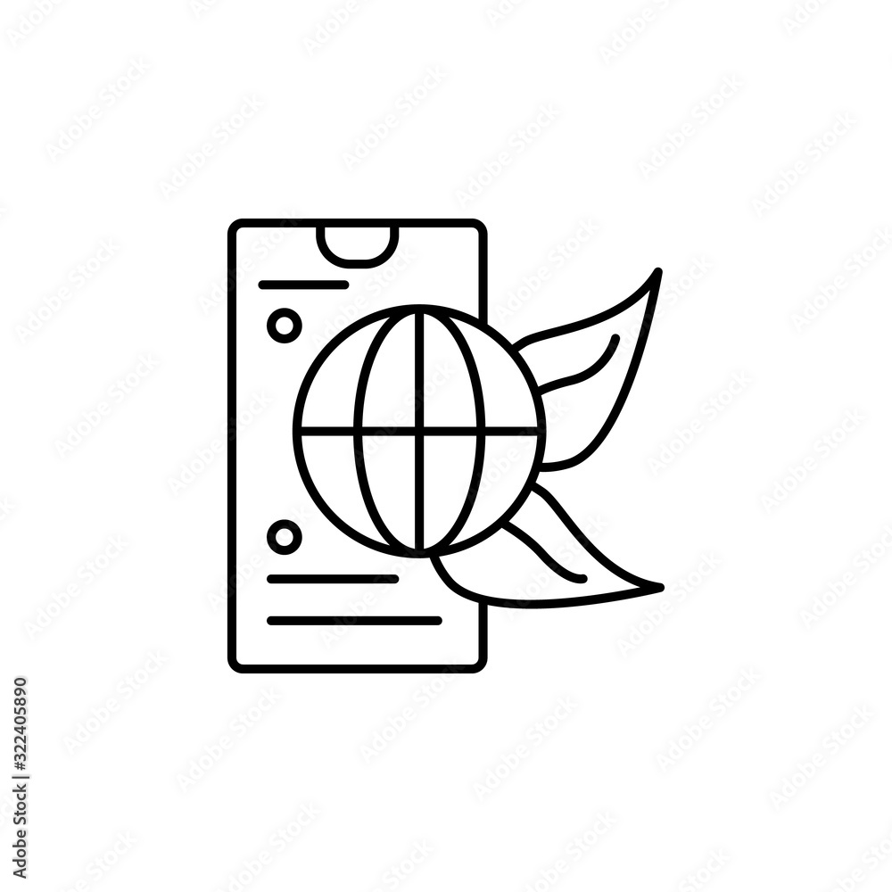 Poster smartphone globe leaf ecology icon. simple line, outline vector of phone application icons for ui an