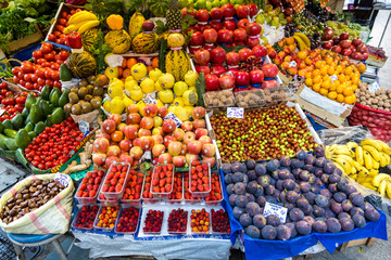 Istanbul. Turkey. Street market with fresh fruits and vegetables