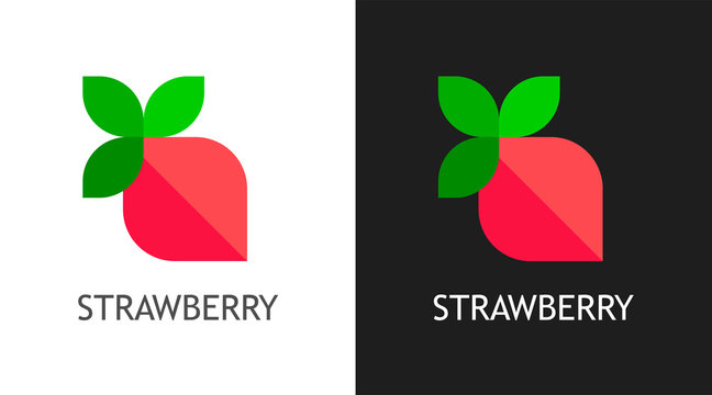 Strawberry Logo vector icon on black and white background