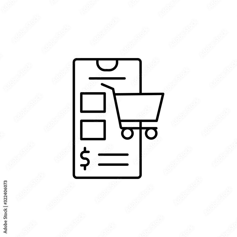 Poster smartphone online shop icon. simple line, outline vector of phone application icons for ui and ux, w