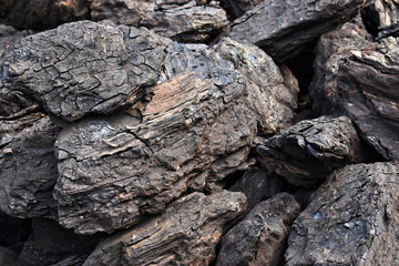 A stack of dry lignite coal ready for heating      