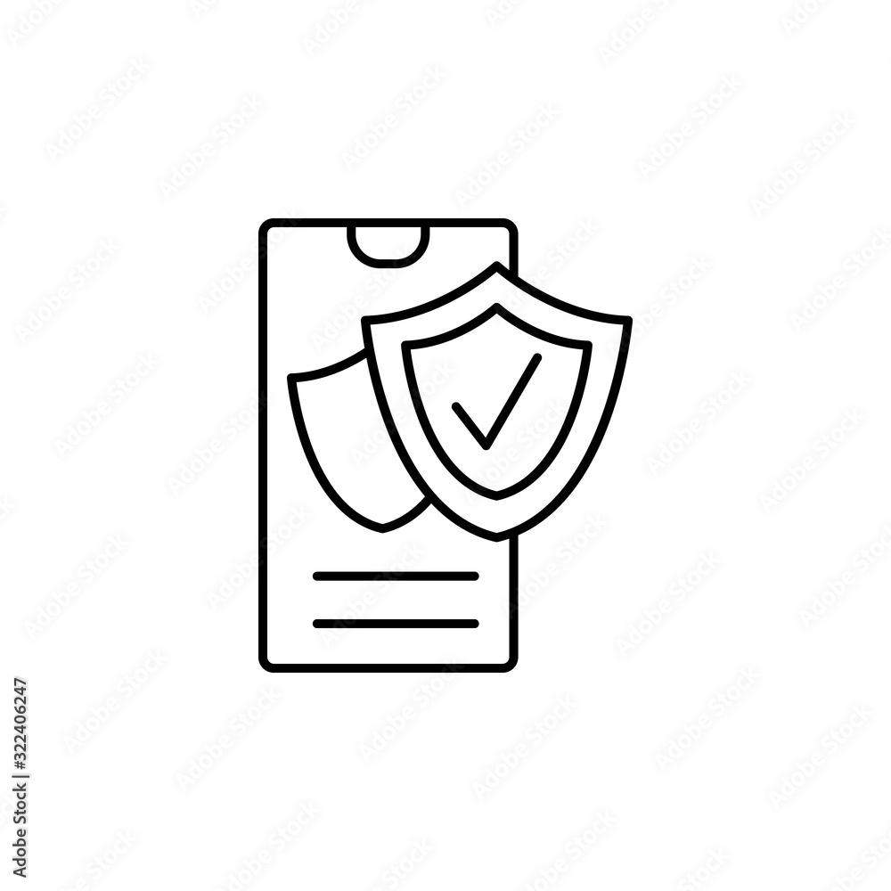 Poster smartphone shield icon. simple line, outline vector of phone application icons for ui and ux, websit
